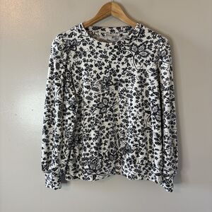 Lucky Brand Womens Velour Top Black White Floral Soft Shirt Sz Medium